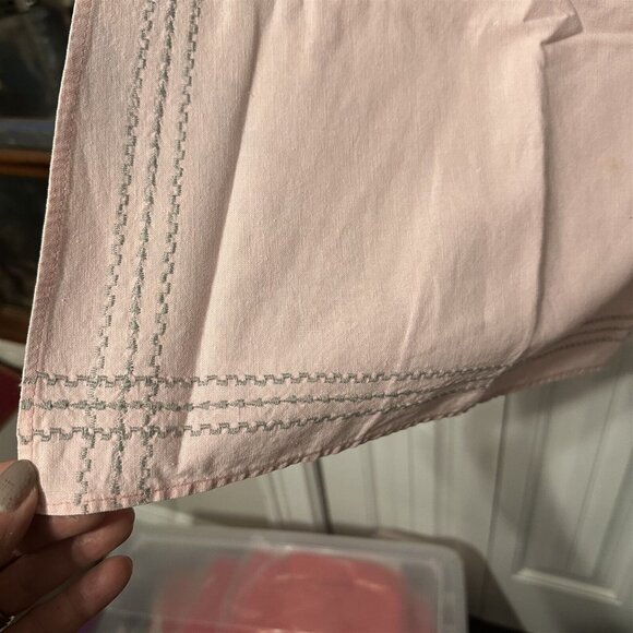 Vintage Tablecloth Topper Pink Silver Embroidered Trim Stripe - Picture 4 of 5